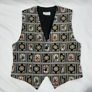 VTG Doncaster Jester Playing Card Novelty Print Vest 90s Whimsical Harlequin 8